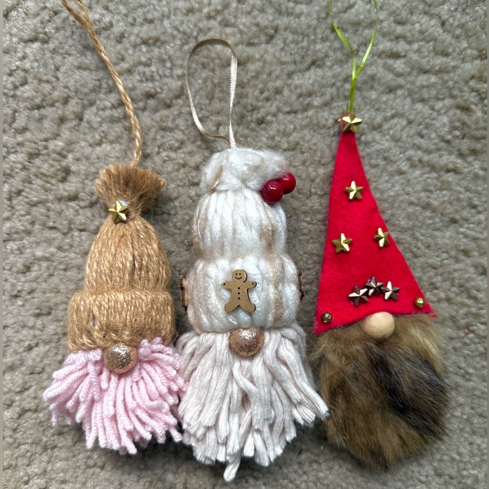3-Pack Christmas Gnome Ornament Set, Rustic Farmhouse Holiday Festive Decor